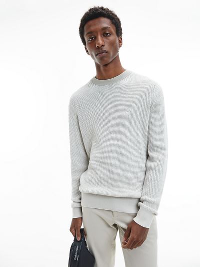 Calvin Klein Ruhák HU553868 | Calvin Klein Organic Cotton Silk Textured Férfi Pulóver Szürke